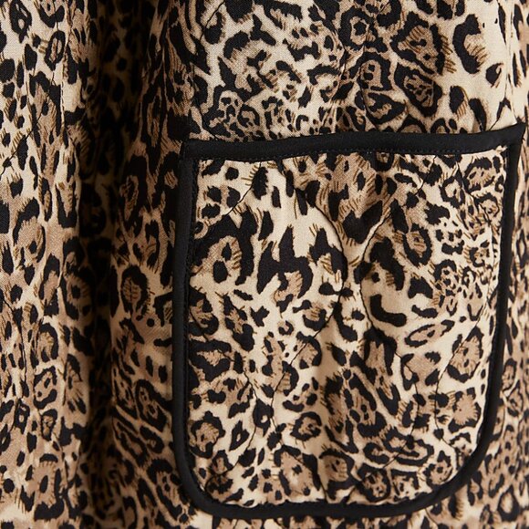 NWT! Leopard Animal Print Crop Quilted Puffer Jacket Open Front Lightweight Coat - Picture 7 of 10